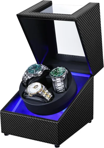 Vista 9 de Bobinador de relojes Anyasun para relojes automáticos, caja de bobinador de 3 relojes con pantalla LED, motor japonés ultra silencioso, 4 modos