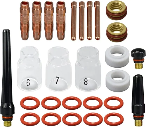 Vista 8 de RIVERWELD 15pcs TIG Stubby Gas Lens Collets cuerpo 17GL116 10N23S (1/16" y 0.063 in) 17GL332 10N24S (3/32" y 0.094 in) Taza de cerámica 53N59 53N61S
