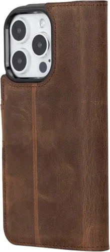 Vista 7 de Bayelon Funda tipo cartera para iPhone 15 Pro, cartera de cuero de grano completo, funda magnética desmontable, tarjetero, funda tipo cartera