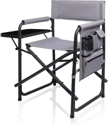 Vista 18 de PICNIC TIME Silla deportiva con mesa auxiliar, sillas de campamento acolchadas plegables para exteriores para adultos con portavasos y panel