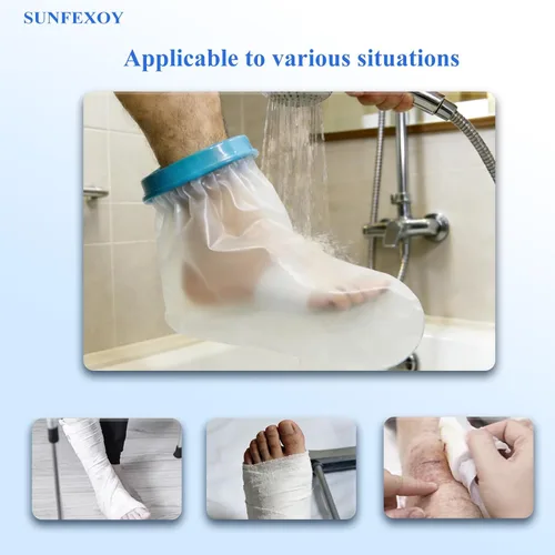 Vista 6 de Cubierta impermeable para pies adultos: uso de yeso/herida, cobertura completa, ducha/impermeable, reutilizable, ligera, ergonómica acompañada