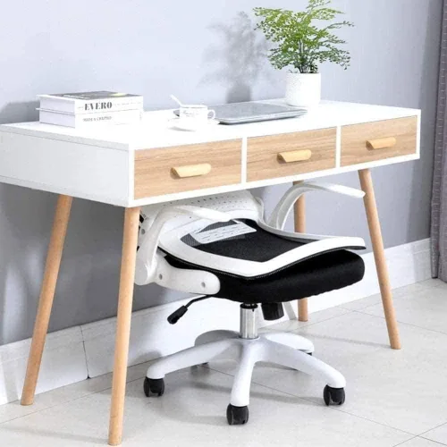 Vista 5 de Silla ergonómica de escritorio de oficina de malla giratoria para computadora, respaldo medio con brazos abatibles