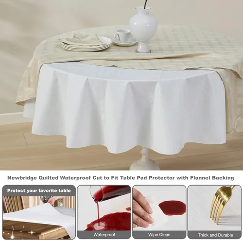 Vista 6 de Newbridge Protector acolchado impermeable de corte para adaptarse a la mesa con reverso de franela, resistente al calor, se limpia con un paño