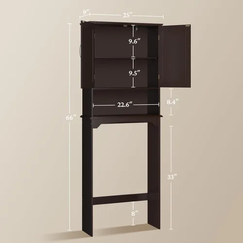 Vista 3 de Yaheetech Almacenamiento sobre el inodoro con 2 puertas y estante ajustable, estante de inodoro independiente de madera que ahorra espacio, gabinete