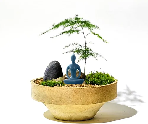Vista 3 de Estatua de postura de yoga, figura de decoración zen, escultura de cerámica azul para decoración de escritorio del hogar, 2.1 x 3.3 pulgadas, 1
