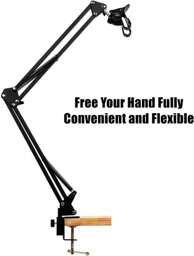 Vista 9 de soporte articulado brazo soporte mesa flexible rotación 360 ° teléfono celular clip titular para todos los teléfonos inteligentes micrófono