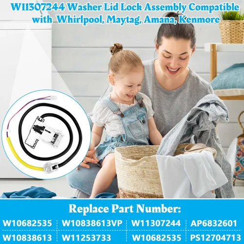 Vista 6 de W11307244 W10682535 Reemplazo de cerradura de tapa de lavadora para Whirlpool Maytag Amana Kenmore Series 110 200 500 Roper WTW5000DW1 RTW4516FW2