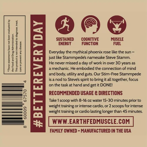 Vista 7 de Earth Fed Muscle Stampede sin estimulantes antes del entrenamiento, cereza agria, estimulante y sin cafeína, aumenta la energía, la resistencia