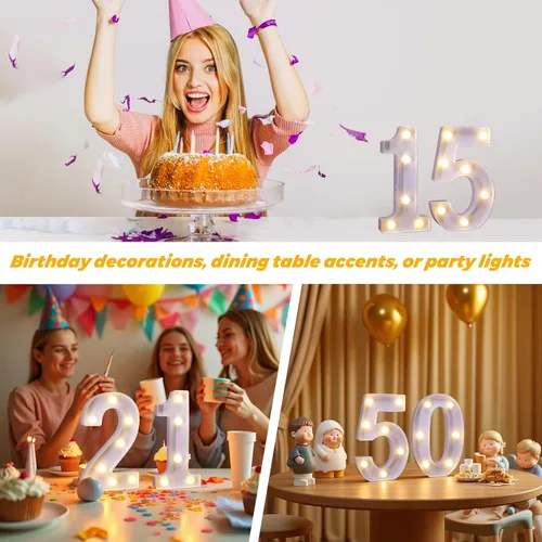 Vista 5 de Números con luz LED, letrero de número de marquesina para decoración de cumpleaños de 10 años (10)