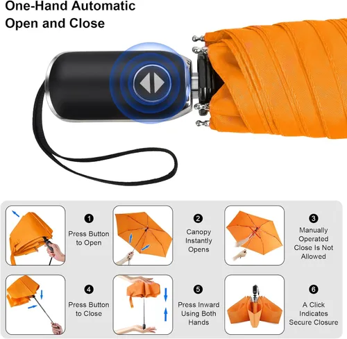 Vista 47 de LEAGERA Paraguas de viaje compacto para bolso, mango plano, impermeable para lluvia ligera