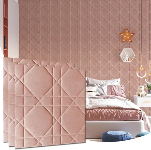 Vista 16 de Paneles de pared 3D de terciopelo para decoración de pared interior despegar y pegar, paneles de pared 3D con textura geométrica insonorizada