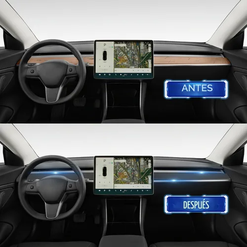 Vista 3 de Cubierta de salpicadero y moldura de puerta para Tesla Model Y/3, color negro mate Negro mate (una pieza)