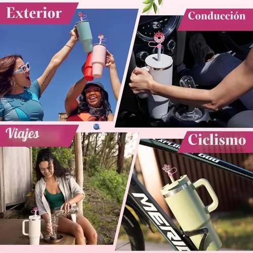 Vista 5 de Paquete de 6 fundas de silicona para popotes compatibles con vasos Stanley de 30 y 40 onzas y botellas de agua, tapas de popote reutilizables, a