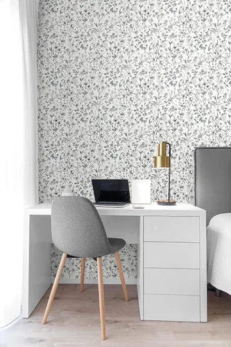 Vista 2 de NextWall Papel tapiz autoadhesivo de flores silvestres (carbón y piedra azulada)