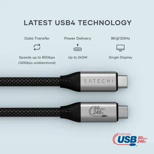 Vista 5 de Satechi OntheGo - Cargador de pared de 67 W con 2 puertos de carga rápida USBC PD y cable USB4 V2 Pro (3.9 ft/3.9 pies) para MacBook Pro/Air, iPad