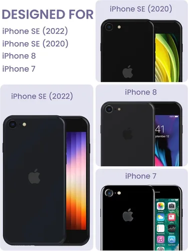 Vista 2 de Dretal Funda para iPhone SE 2022/2020, iPhone 8/7, con 2 protectores de pantalla, probada contra caídas de grado militar, parte trasera dura y borde