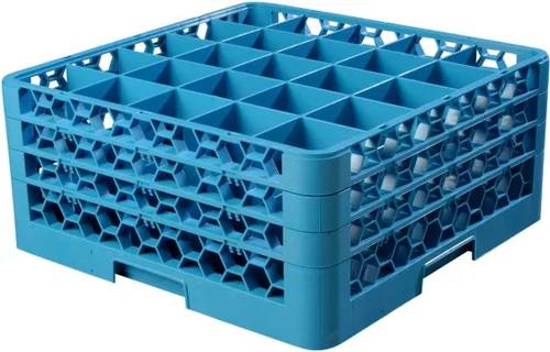 Vista 8 de Carlisle FoodService Products OptiClean Estante de Plástico con 25 Compartimentos para Vasos Divididos, Azul, 8.72