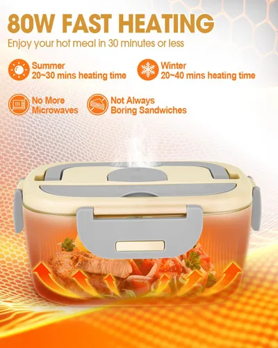 Vista 4 de LAVAED Lonchera Eléctrica Calentada para Adultos, Calentador de Alimentos Portátil - Calentador de Alimentos de Calentamiento Rápido de 80W