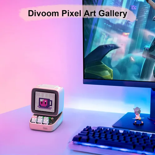 Vista 7 de Divoom Times Frame - Marco de fotos digital de 10.1 pulgadas y altavoz Bluetooth Divoom Ditoo Retro Pixel Art Game (rosa)