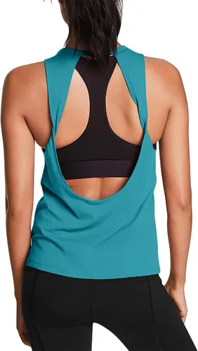 Vista 11 de Mippo Tops de entrenamiento para mujer, camisetas de yoga con espalda Verde militar