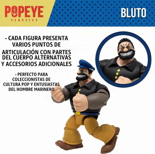 Vista 4 de Boss Fight Studio Bluto Popeye The Sailor Man Classics Wave 1 Figura de acción coleccionable – Figura altamente articulada con accesorios que