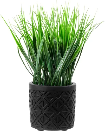 Vista 11 de MyGift Planta artificial de eucalipto en macetas modernas de hormigón gris con patrón geométrico en relieve (1, negro)