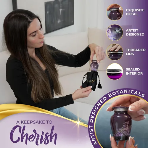 Vista 6 de Hermosa urna de recuerdo de colibrí de 2.9 pulgadas con caja de regalo de alta calidad, bolsa de terciopelo y embudo, urna pequeña diseñada por