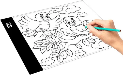 Vista 2 de Caja de luz de brillo ajustable A5, caja de luz LED para trazado, tablero de dibujo artístico, bloc de copia con función de memoria, mesa con cable