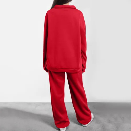 Vista 5 de Women 2 Piece Tracksuits Spring Winter 14 Zip Sweatshirt Jogger Pants Matching Lounge Sets Thick Workout Sweatsuits