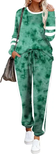 Vista 47 de Aloodor conjunto deportivo de 2 piezas para mujer, con sudadera con cuello redondo, sin botones