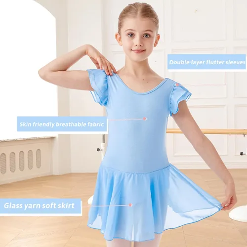 Vista 8 de HiDance Leotardos de ballet para niñas, vestido de baile de bailarina, leotardos de ballet con falda