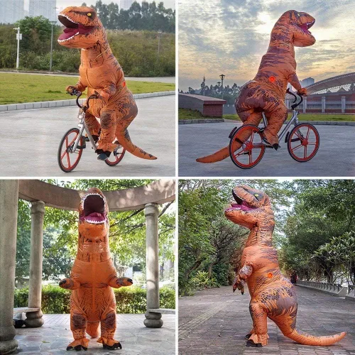Vista 5 de JASHKE Disfraz inflable de dinosaurio disfraz inflable Trex bronce para adultos
