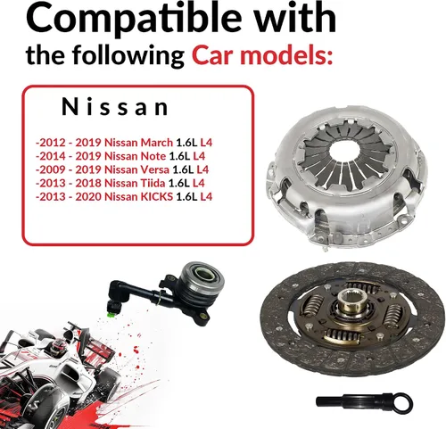 Vista 8 de Embrague con kit esclavo compatible con March Note Tiida Versa Advance Sense Drive Sr 1.6 S Plus 2009-2019 1.6L 1598CC l4 GAS DOHC aspirado