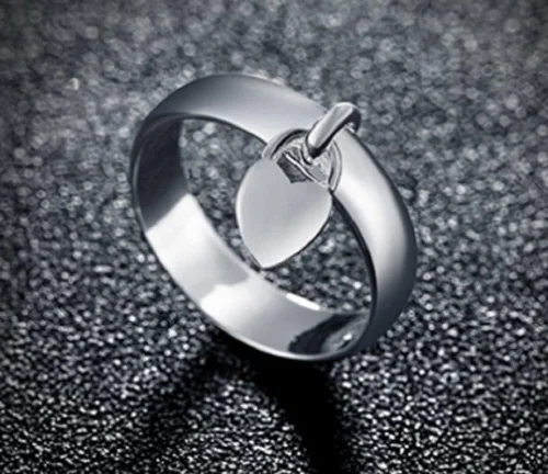 Vista 2 de Awmnjtmgpw - Anillo clásico de plata de ley 925 con forma de corazón para colgar en forma de corazón para mujer anillo de moda general tamaño 6-10