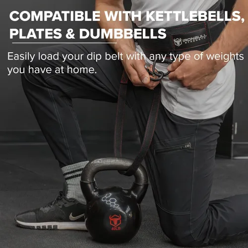 Vista 6 de Advanced Dip Belt V2 – Cinturón con peso resistente con respaldo reforzado, cadena y correa de nylon – Anillos en D de anclaje de 3 puntos