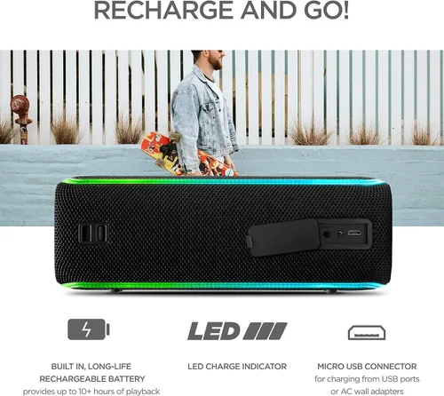 Vista 6 de ION Audio Slam Jam-IPX7 - Altavoz Bluetooth impermeable con micrófono, batería recargable, 15 sonidos de batería, entrada auxiliar y puerto de carga