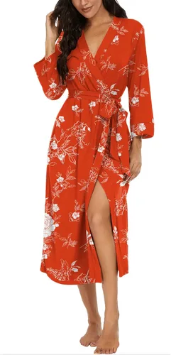 Vista 34 de VINTATRE Bata tipo kimono para mujer, bata larga de punto, ligera, suave, ropa de dormir con cuello en V, casual, ropa de descanso para mujer Verde