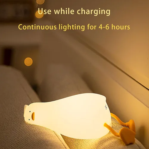 Vista 5 de Linda luz nocturna de pato plano, control táctil, recargable tipo C, lámpara de pato, lindo pato iluminado