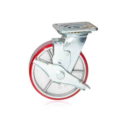 Vista 2 de Nisorpa Juego de 4 ruedas giratorias de acero de 6 pulgadas, ruedas giratorias de poliuretano rojo con cerradura para remolque industrial, muebles