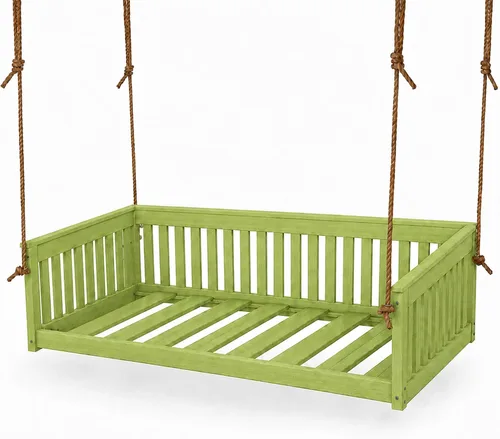 Vista 13 de Amish Twin Poly Lumber Wood Hanging Daybed, Antique Mahogany, USA Made Deep Seating Mission Collection HDPE Poly Lumber Twin Daybed with Rope