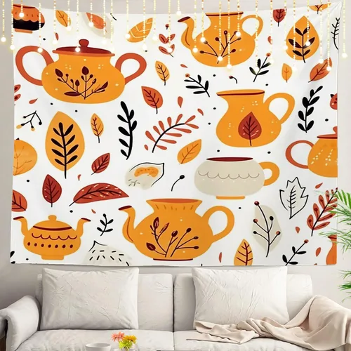 Vista 76 de Shrahala Tapiz de pared de hojas de arce otoñal, hojas rojas sin costuras sobre negro para colgar en la pared, tapiz grande decorativo de fibra