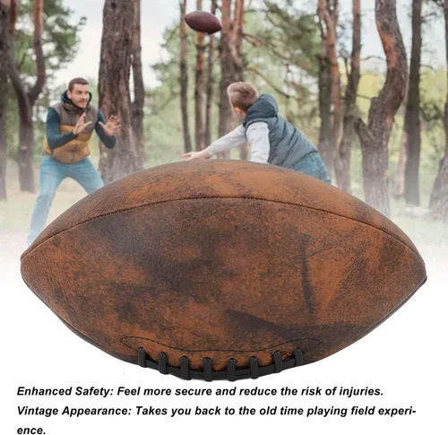 Vista 5 de GOTOTOP Entrenamiento Fútbol Tamaño 9 Rugby Pelota PU Agarre Cómodo Diseño Vintage Fútbol Deportivo para Partido de Juego