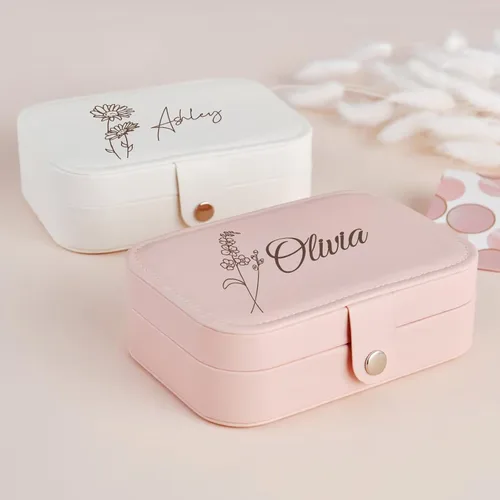 Vista 2 de Joyero personalizado de regalo para mujer, estuche de joyería de viaje personalizado, organización, cuero, personalizado, cumpleaños, aniversario