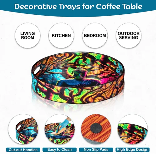 Vista 3 de Crocon Bandeja redonda decorativa para mesa de café, desayuno, Buda, bandeja otomana de MDF, multiusos, centros de mesa para comedor, decoración