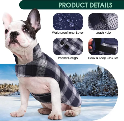 Vista 3 de Kuoser - Abrigo de invierno para perro reversible de estilo británico, abrigo de clima frío para cachorros, ropa resistente al viento, chaleco