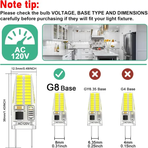 Vista 8 de Bombilla LED G8 regulable, 120V 20W 25W T4 JCD Tipo Base Bi-Pin, reemplazo de halógeno para iluminación de casquillo bajo gabinete, luz blanca