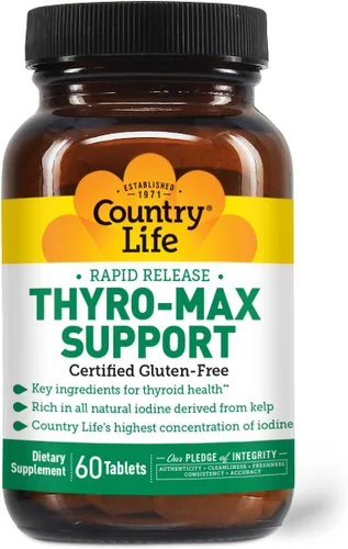 Vista 2 de Country Life Thyro-Max Support - Suplemento tiroideo de yodo derivado de algas y L-tirosina para hombres y mujeres, vitaminas B, sin gluten, vegano