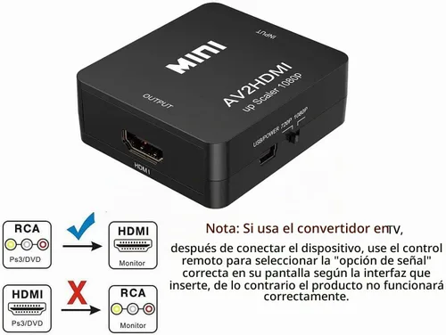 Vista 2 de Convertidor RCA a HDMI, 1080P RCA compuesto CVBS AV a HDMI, adaptador de convertidor de audio de video compatible con N64 Wii PS2 Xbox VHS VCR