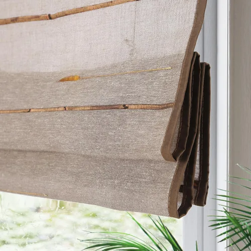 Vista 17 de Yin Yang Persianas romanas de bambú opacas sin cables, elegantes persianas romanas de madera tejida natural con cenefa de 6 pulgadas de alto