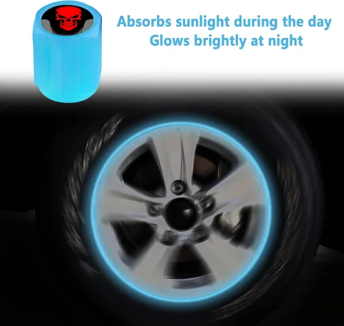 Vista 3 de 16 tapones fluorescentes para válvulas de neumáticos, accesorios de decoración universales para Calavera/Azul-16 piezas
